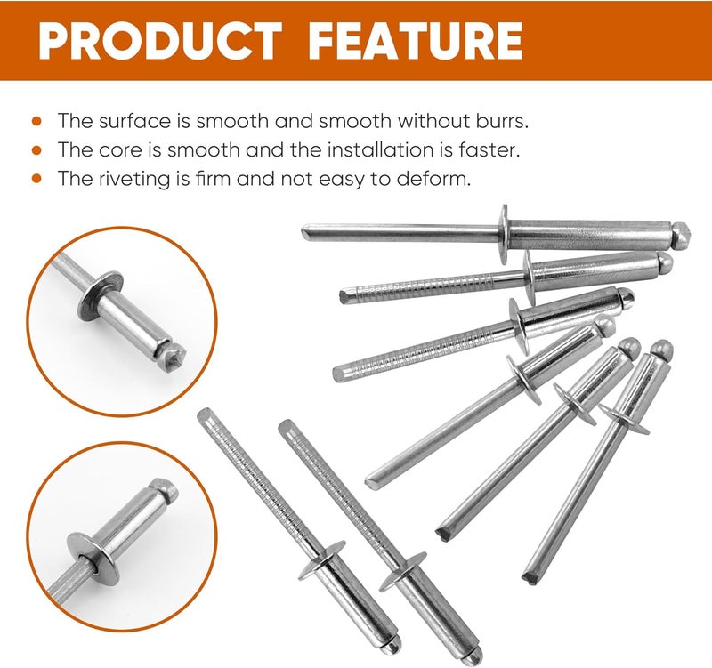 ALLCLEAN 45 Pcs 1/4" x 5/8" Stainless Steel Blind Pro Rivets,6.4 x 16mm Pop Rivets,Stainless Steel Grip and Stainless Steel Mandrel - Image 4